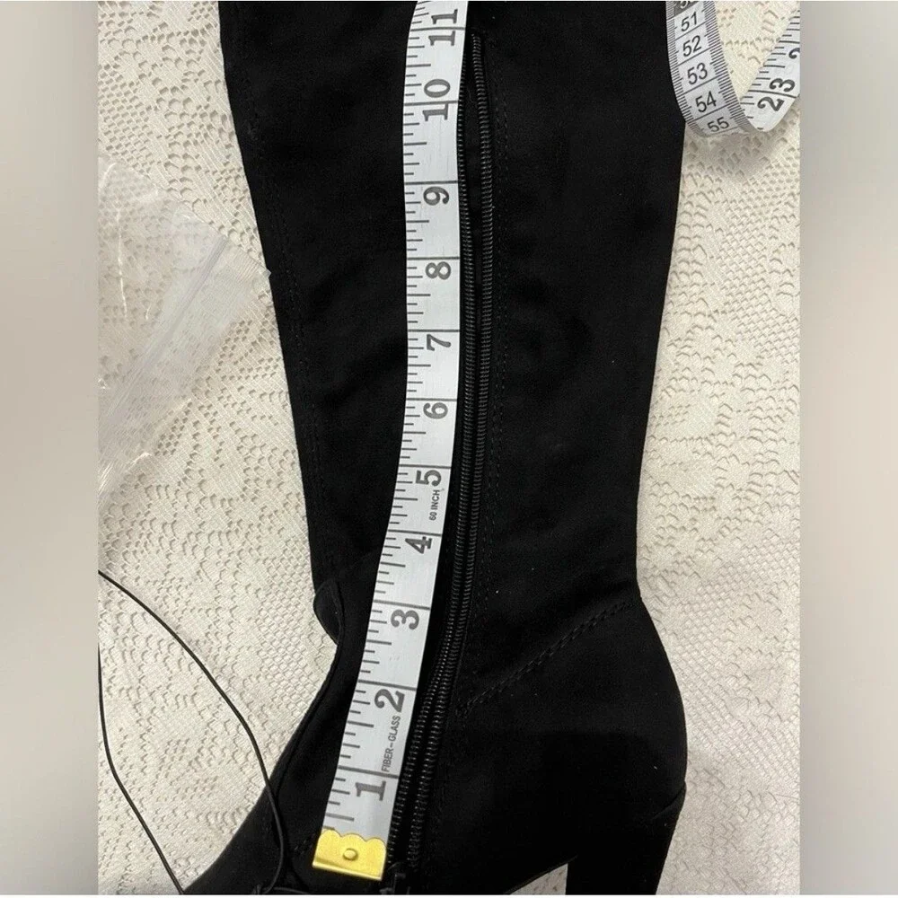 Mossimo Mariah Black Over the Knee Microsuede Block Heel Zipper Tie Boots NWT